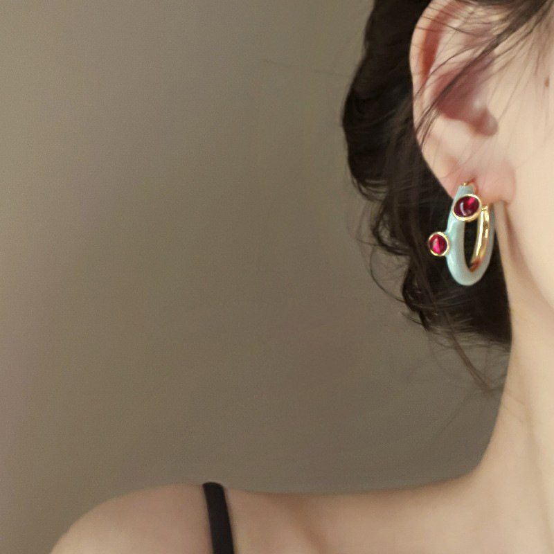 Vintage French & Red Crystal Geometric Earrings
